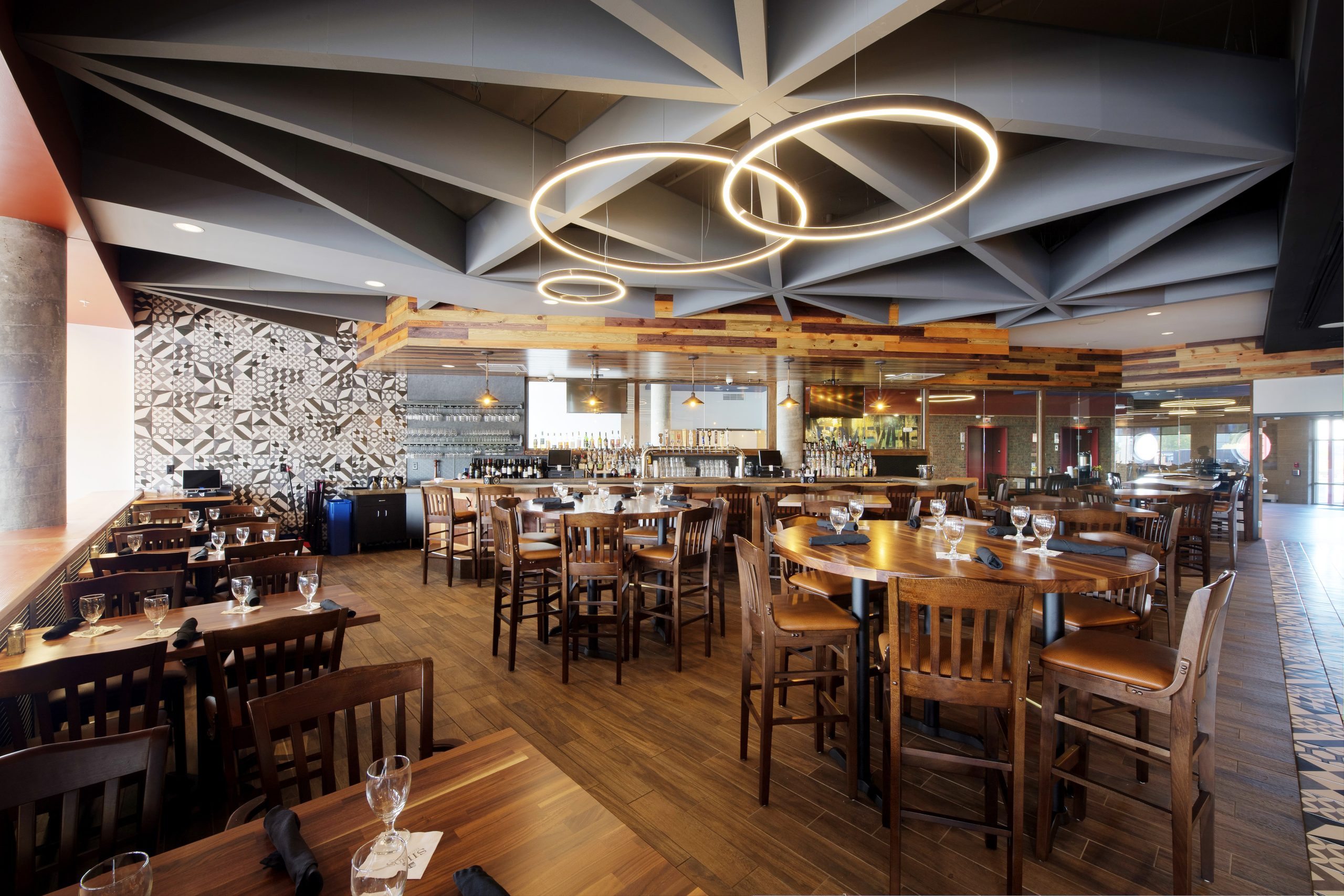 The round light fixtures found throughout the facility are a subtle nod to a silo's form.