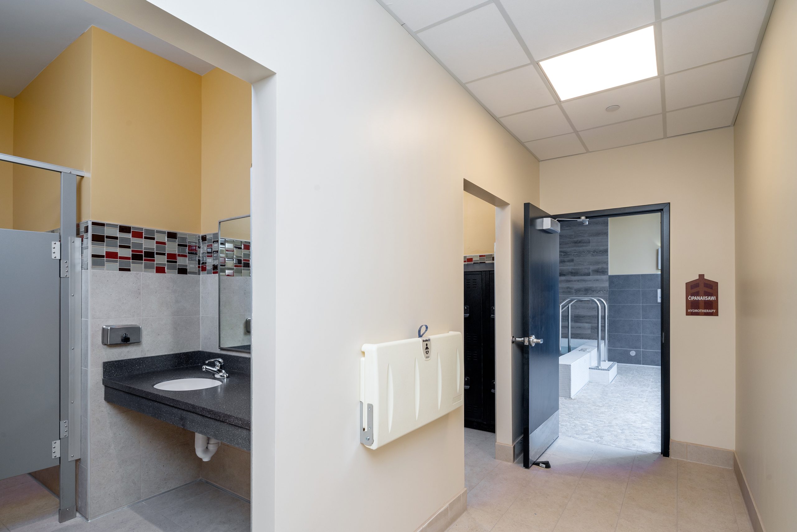 Locker rooms located adjacent to the hydro-therapy room.