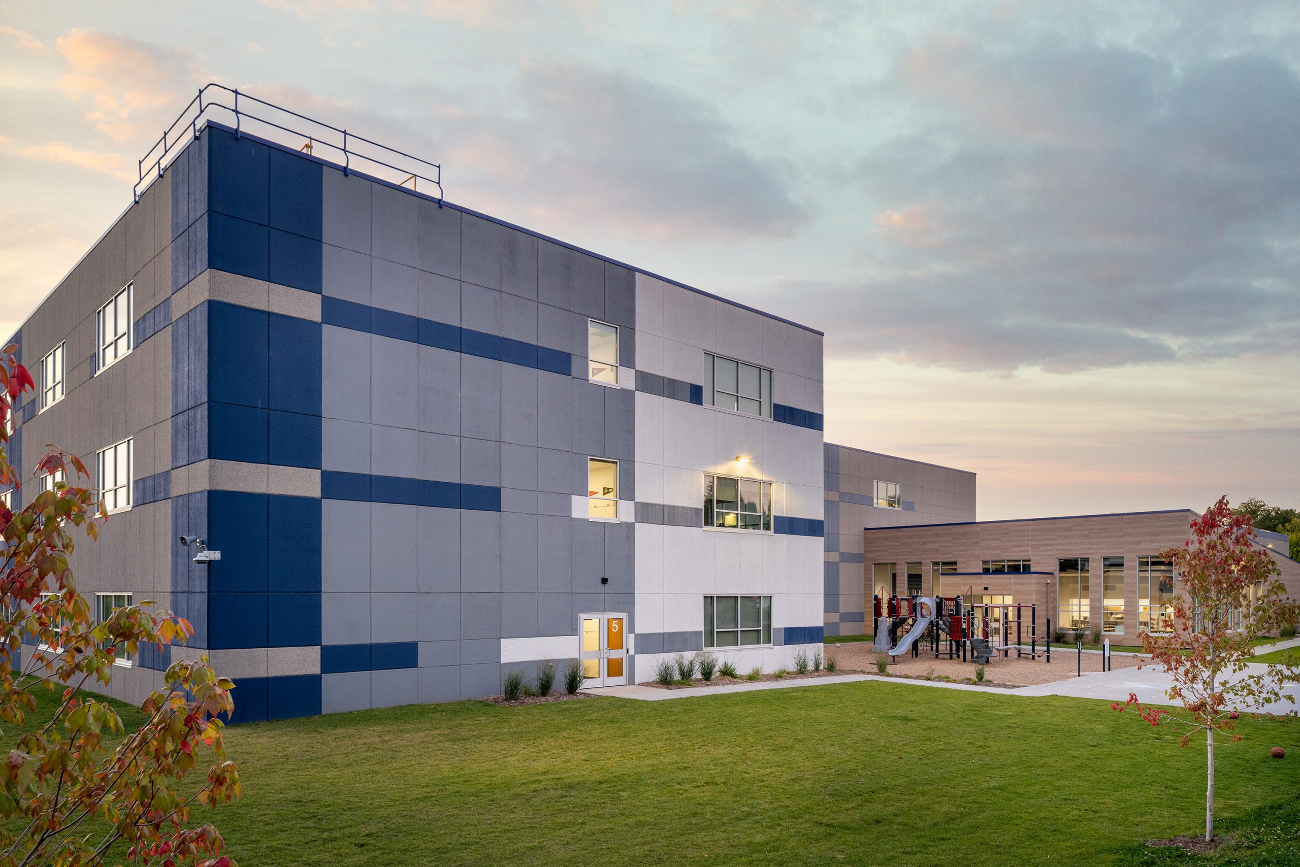 3 story student tower provides each academy a sense of place and individualization per level