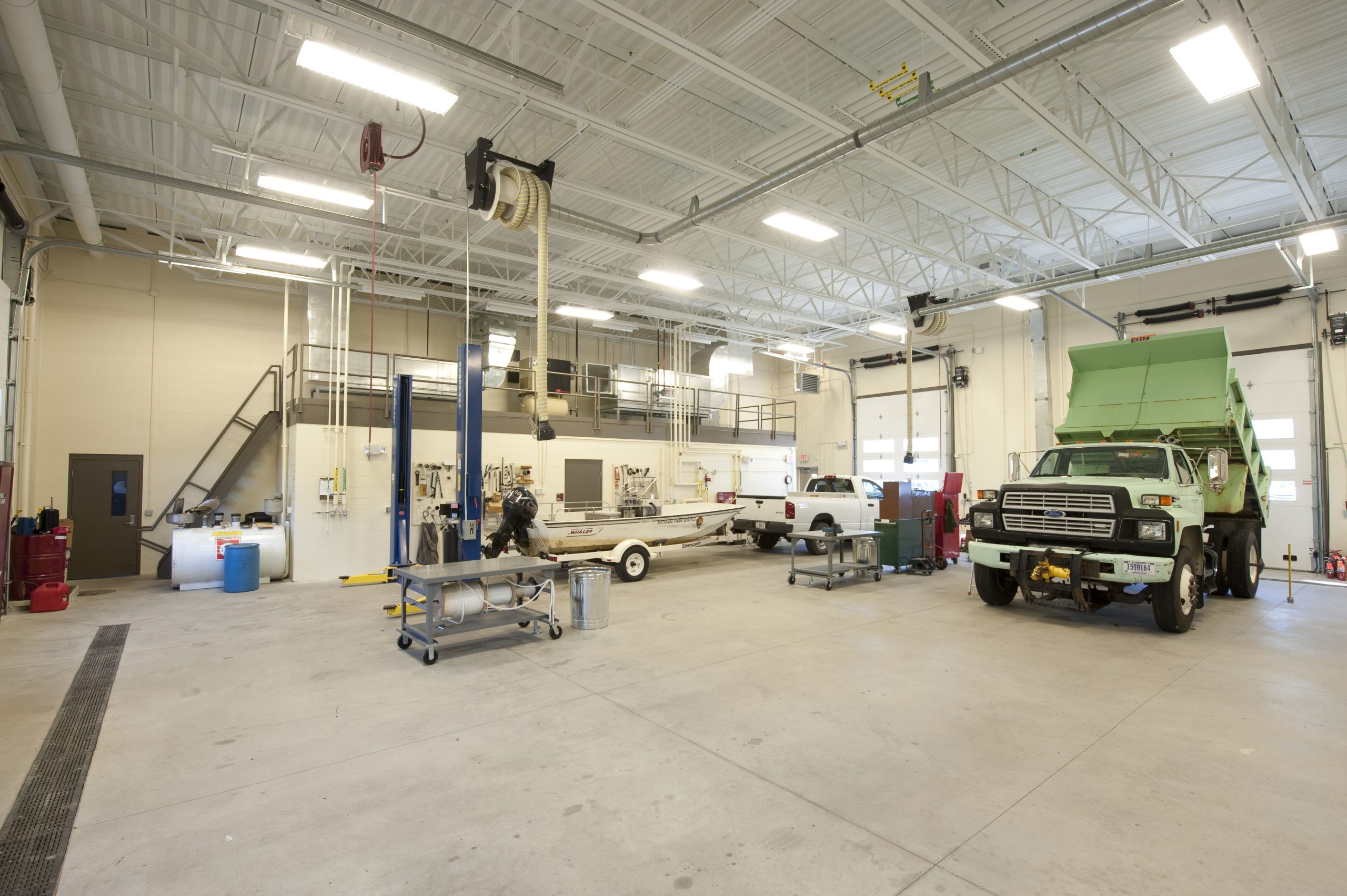 The maintenance facility houses heavy equipment, water vehicles and repair bays.