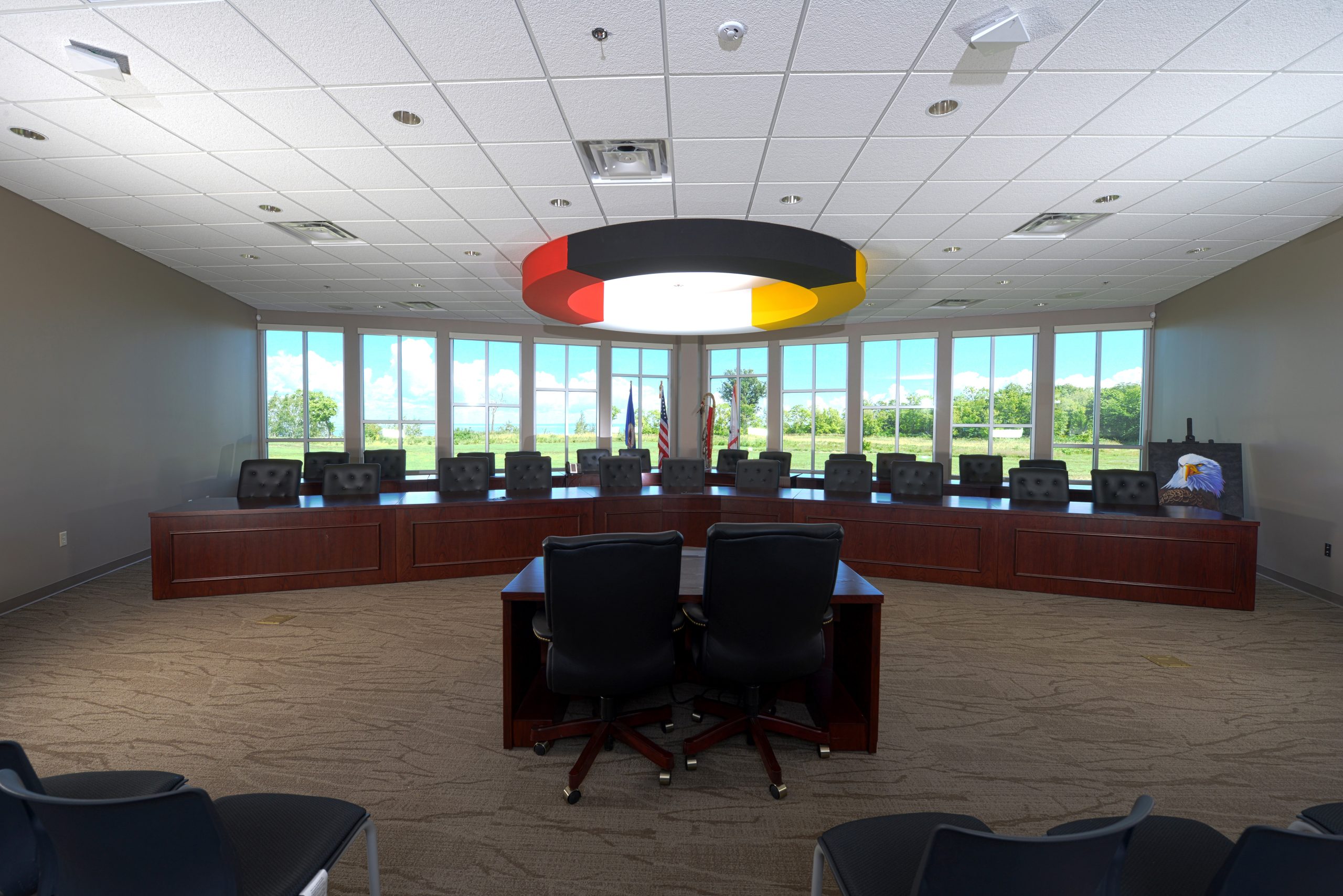 In the council room, it is the public that gets the view of the lake.