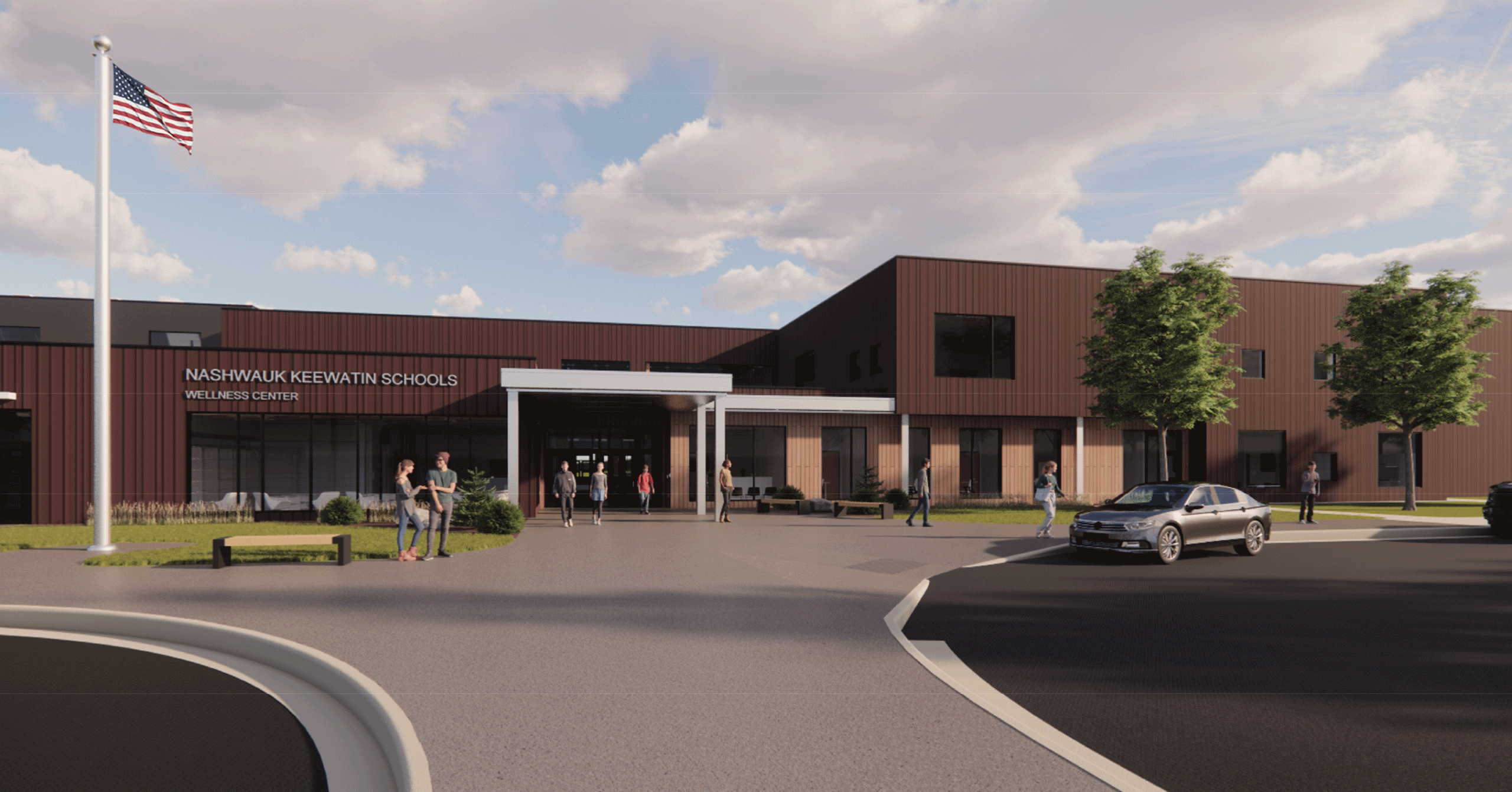 Main entrance of the now merged Nashwauk-Keewatin Schools and Wellness Center.