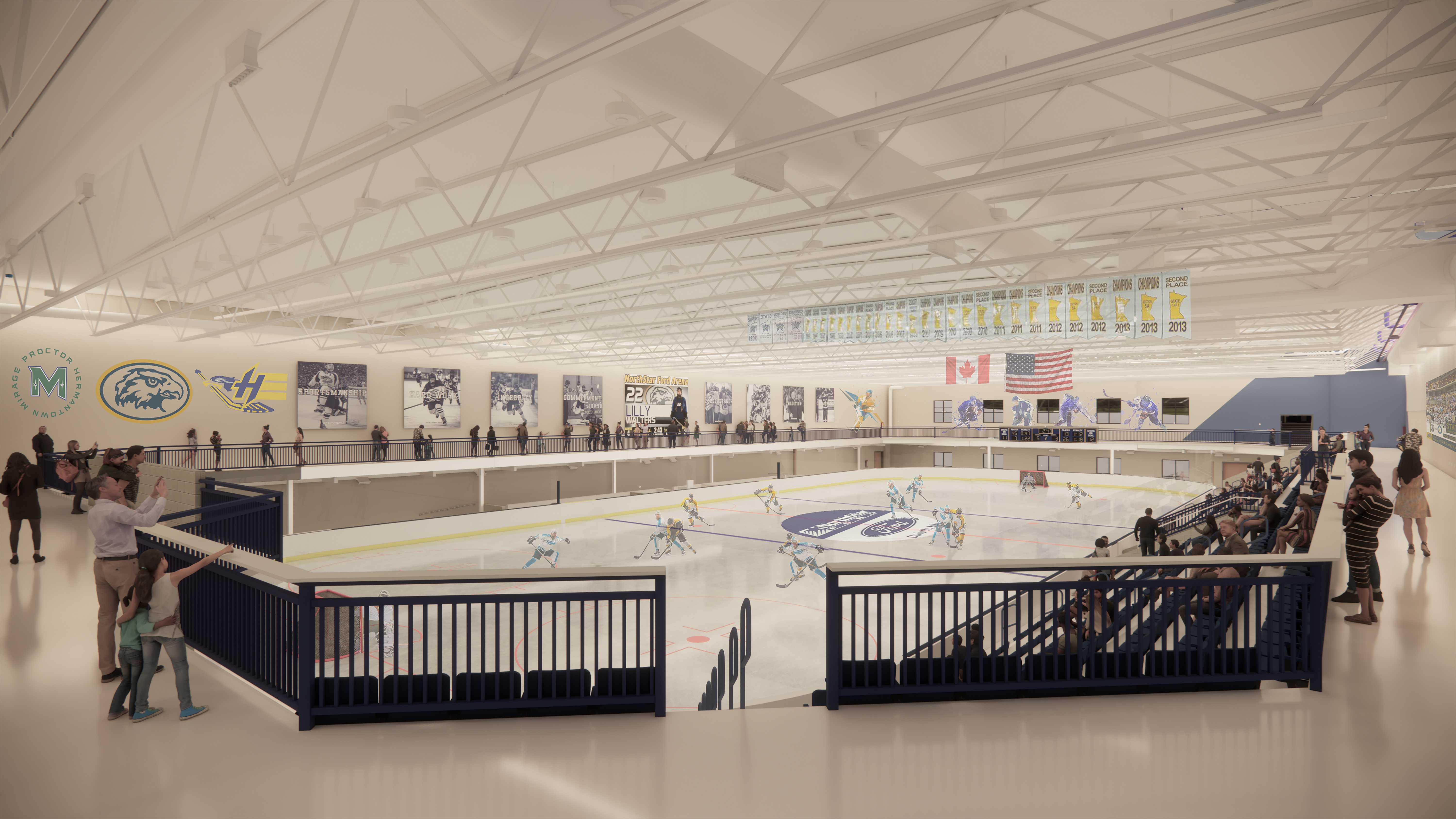 The arena features a 360˚ viewing mezzanine with walking track that is free to use and open to the public.