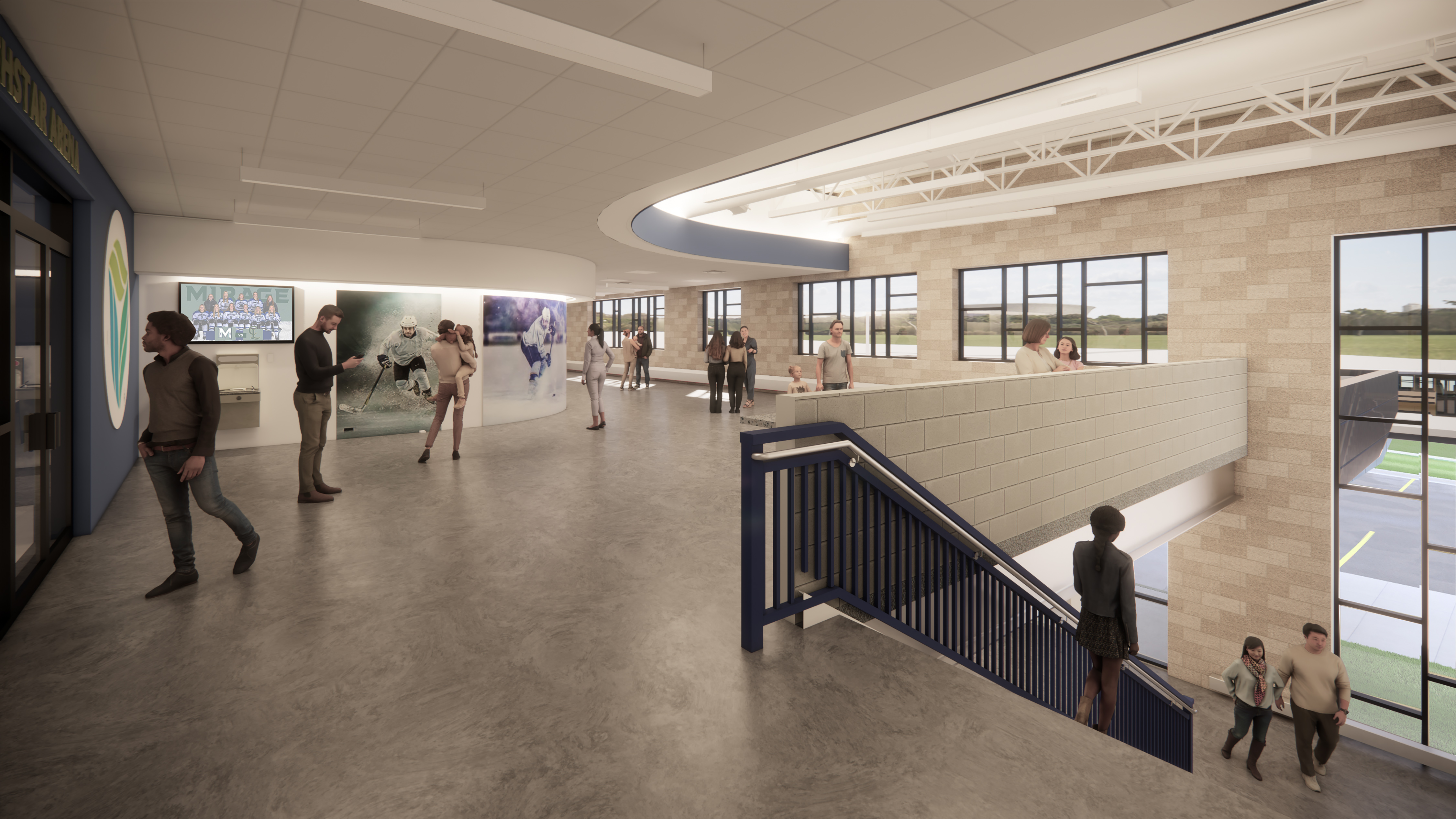 Ample daylighting was essential to create a welcoming atmosphere for the many spectators circulating through the lobby